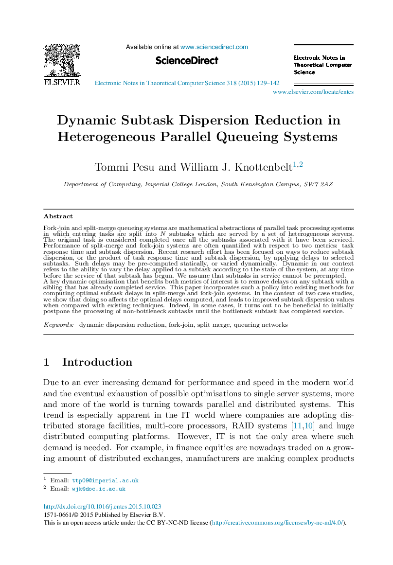 Dynamic Subtask Dispersion Reduction in Heterogeneous Parallel Queueing Systems