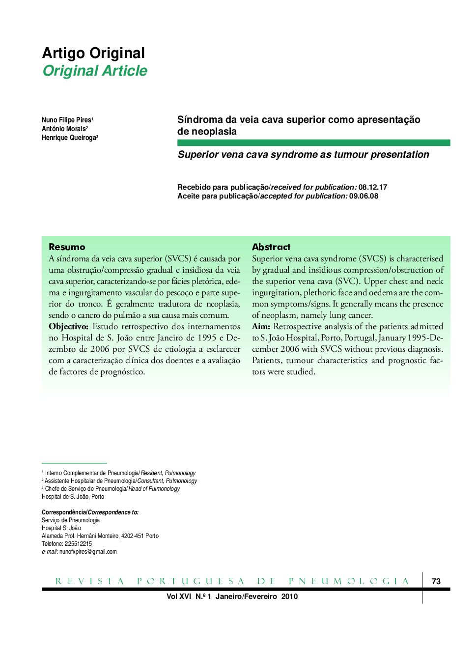 Superior vena cava syndrome as tumour presentation