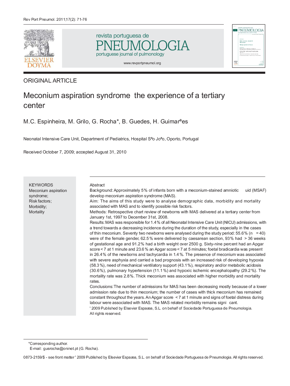 Meconium aspiration syndrome - the experience of a tertiary center