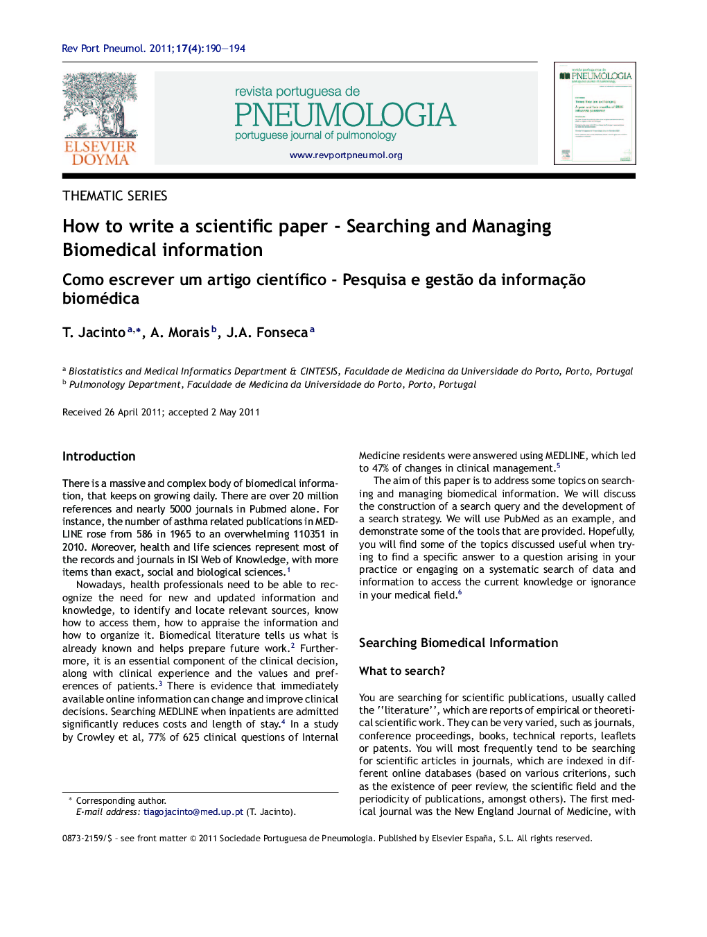 How to write a scientific paper - Searching and Managing Biomedical information