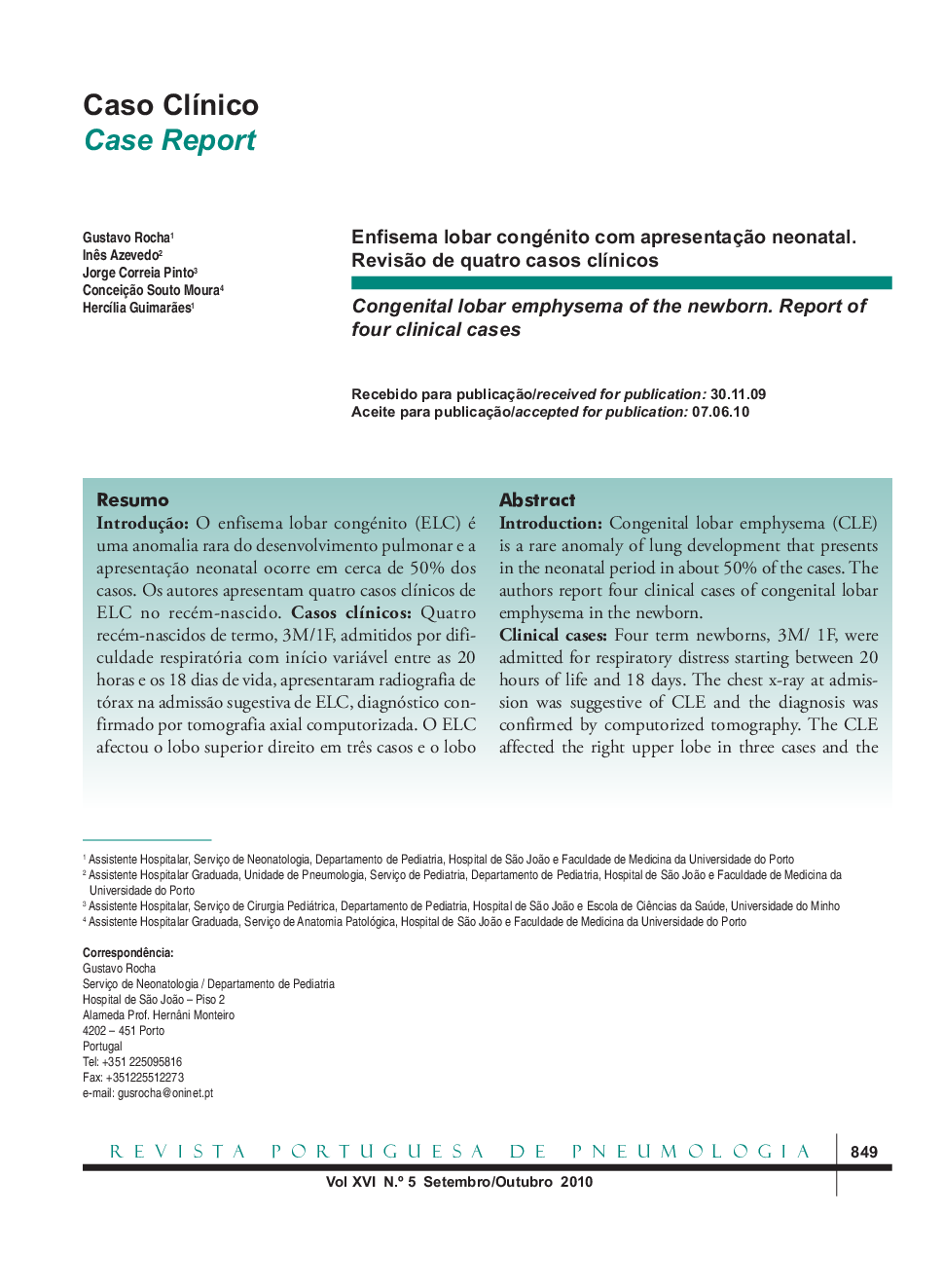 Enfisema lobar congénito com apresentação neonatal. Revisão de quatro casos clínicos