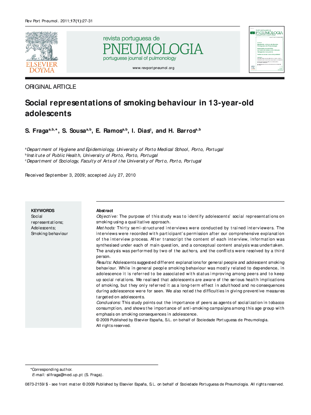 Social representations of smoking behaviour in 13-year-old adolescents