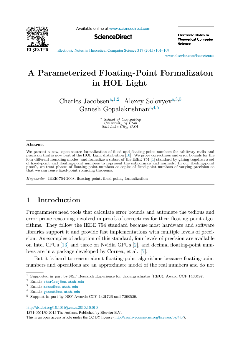 A Parameterized Floating-Point Formalizaton in HOL Light