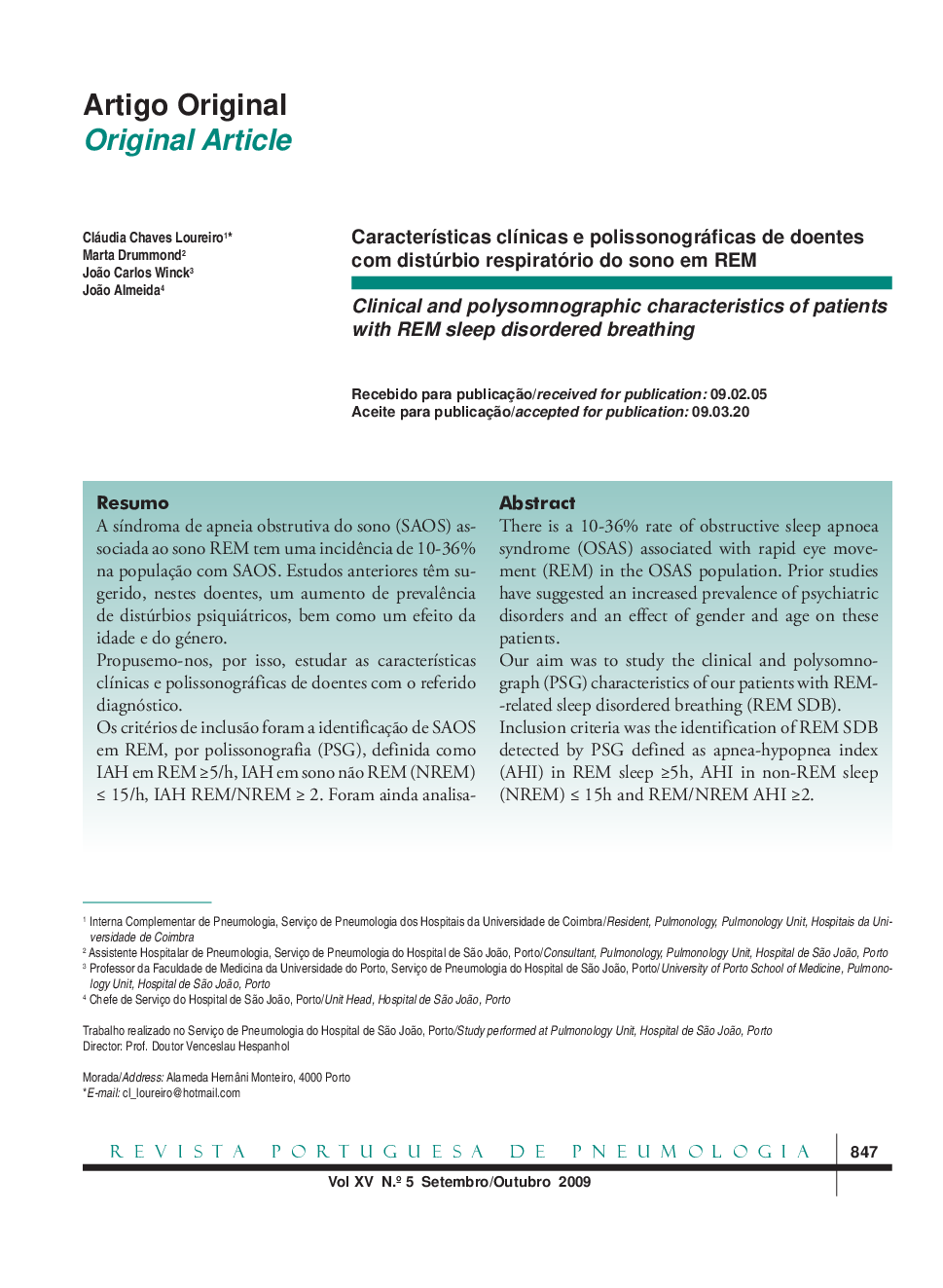 Clinical and polysomnographic characteristics of patients with REM sleep disordered breathing