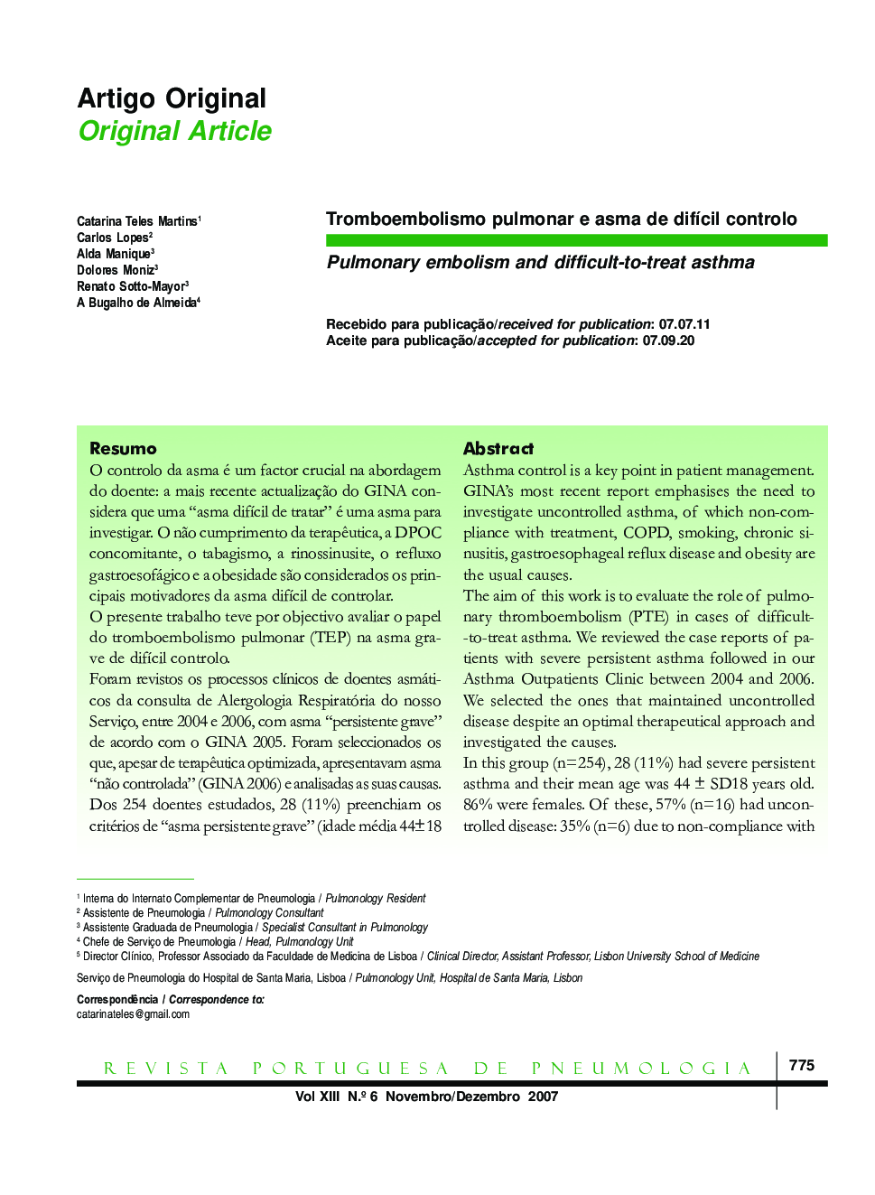 Pulmonary embolism and difficult-to-treat asthma