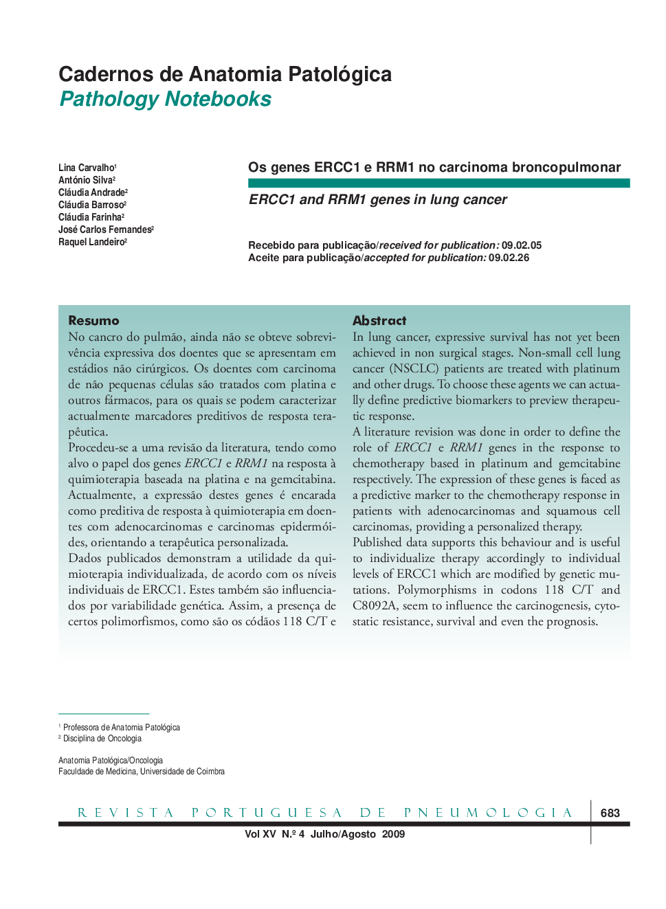 Os genes ERCC1 e RRM1 no carcinoma broncopulmonar