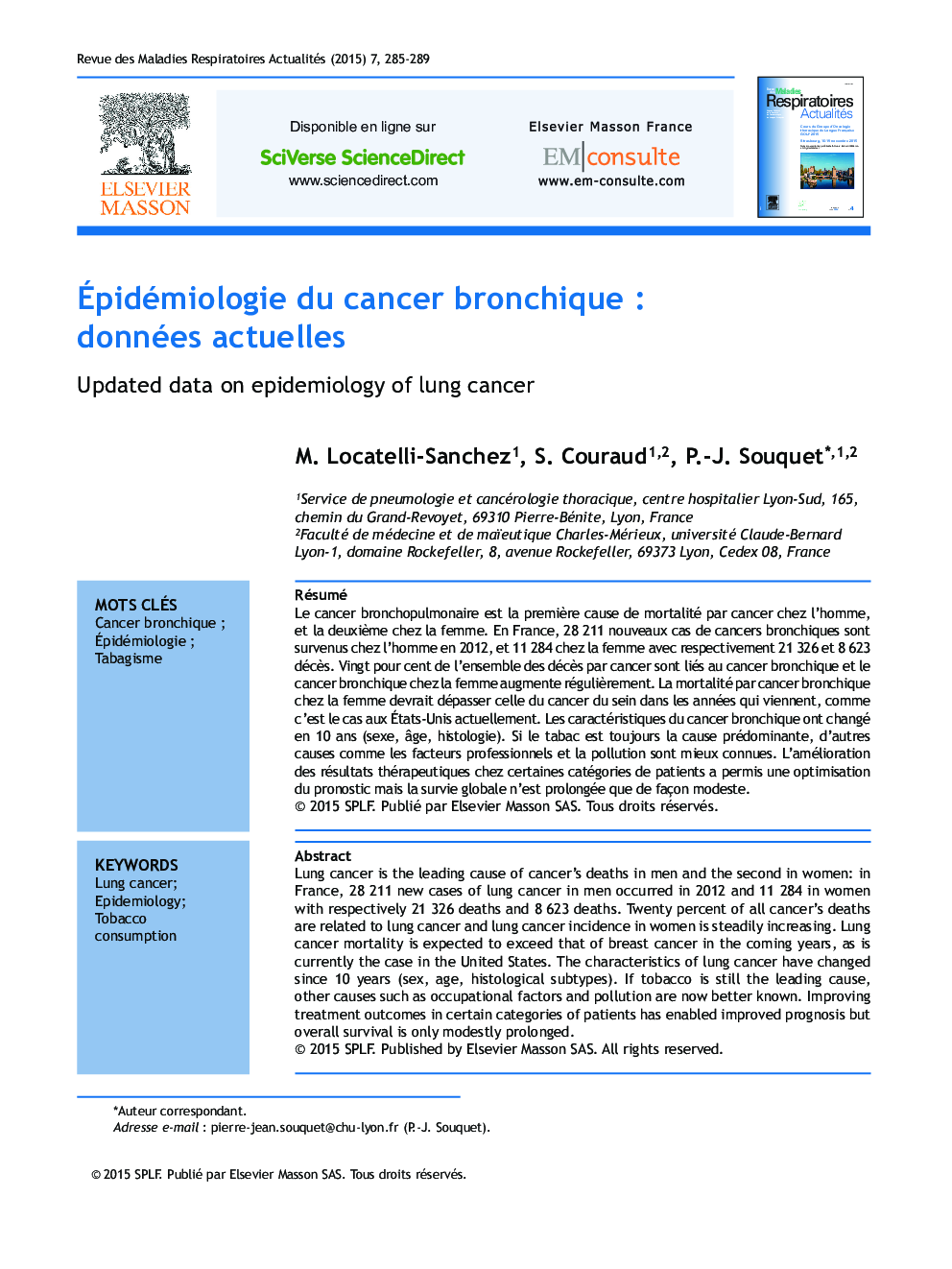 عکس صفحه اول مقاله: Ãpidémiologie du cancer bronchique : données actuelles Ãpidémiologie du cancer bronchique : données actuelles