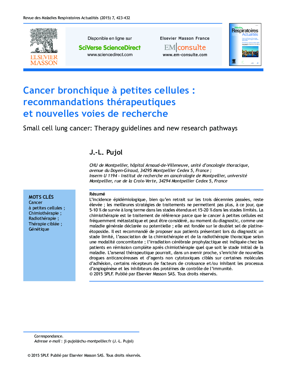 Cancer bronchique Ã  petites cellules : recommandations thérapeutiques et nouvelles voies de recherche