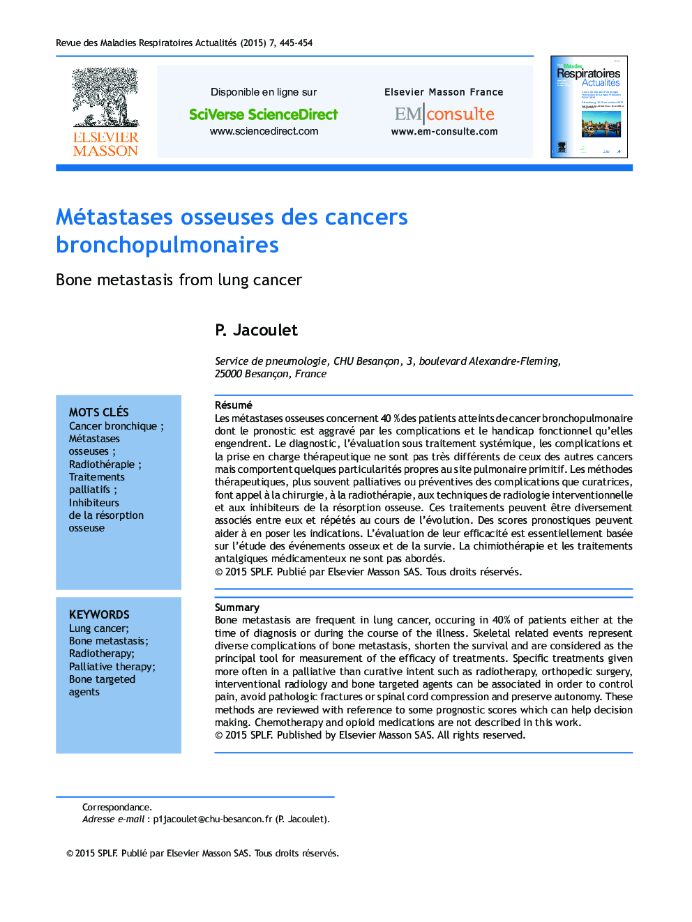 Métastases osseuses des cancers bronchopulmonaires