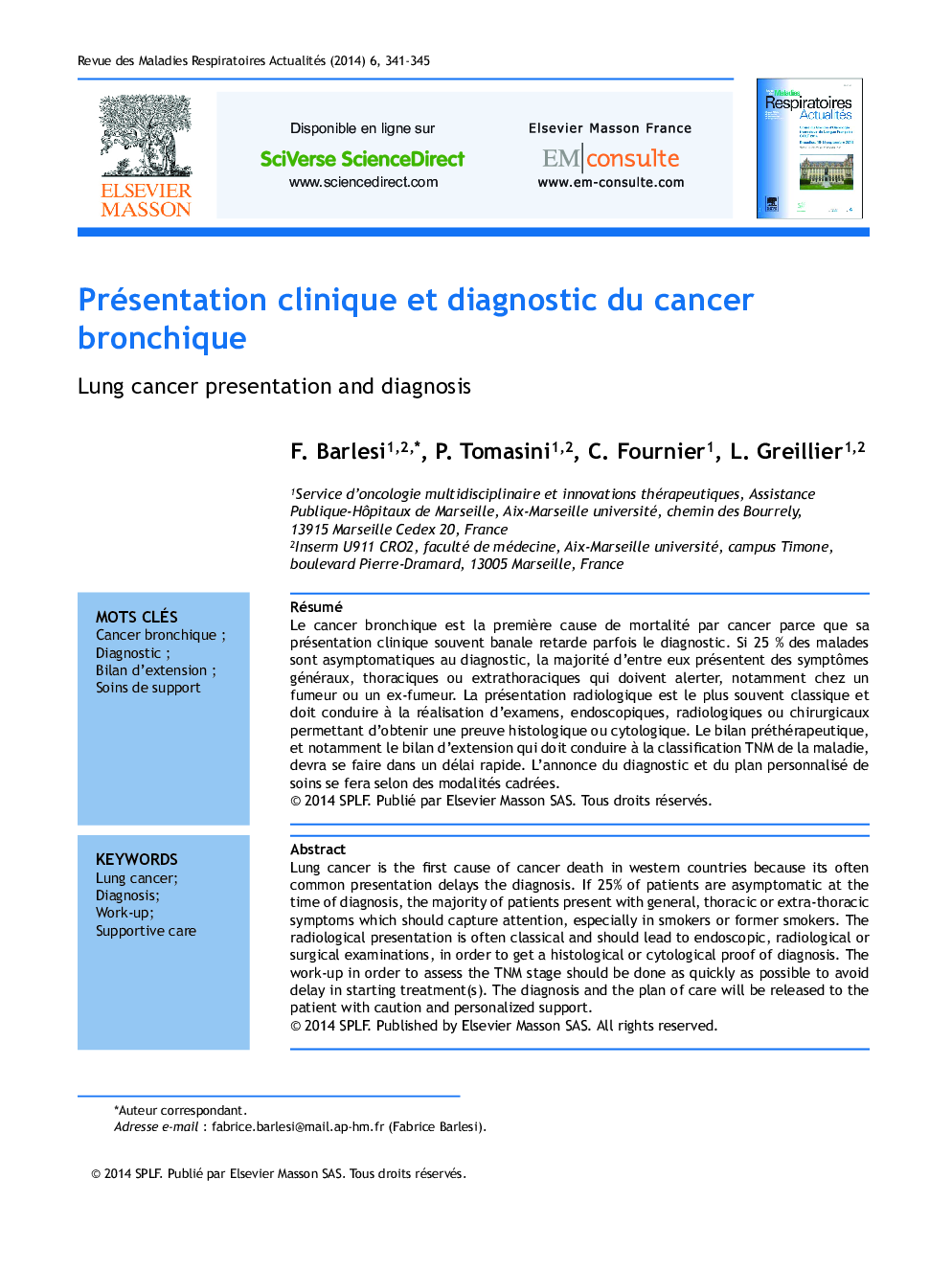 Présentation clinique et diagnostic du cancer bronchique