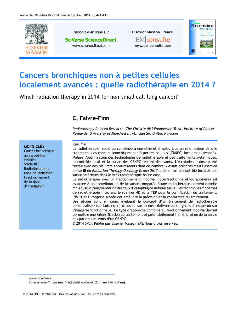 Cancers bronchiques non Ã  petites cellules localement avancés : quelle radiothérapie en 2014 ?