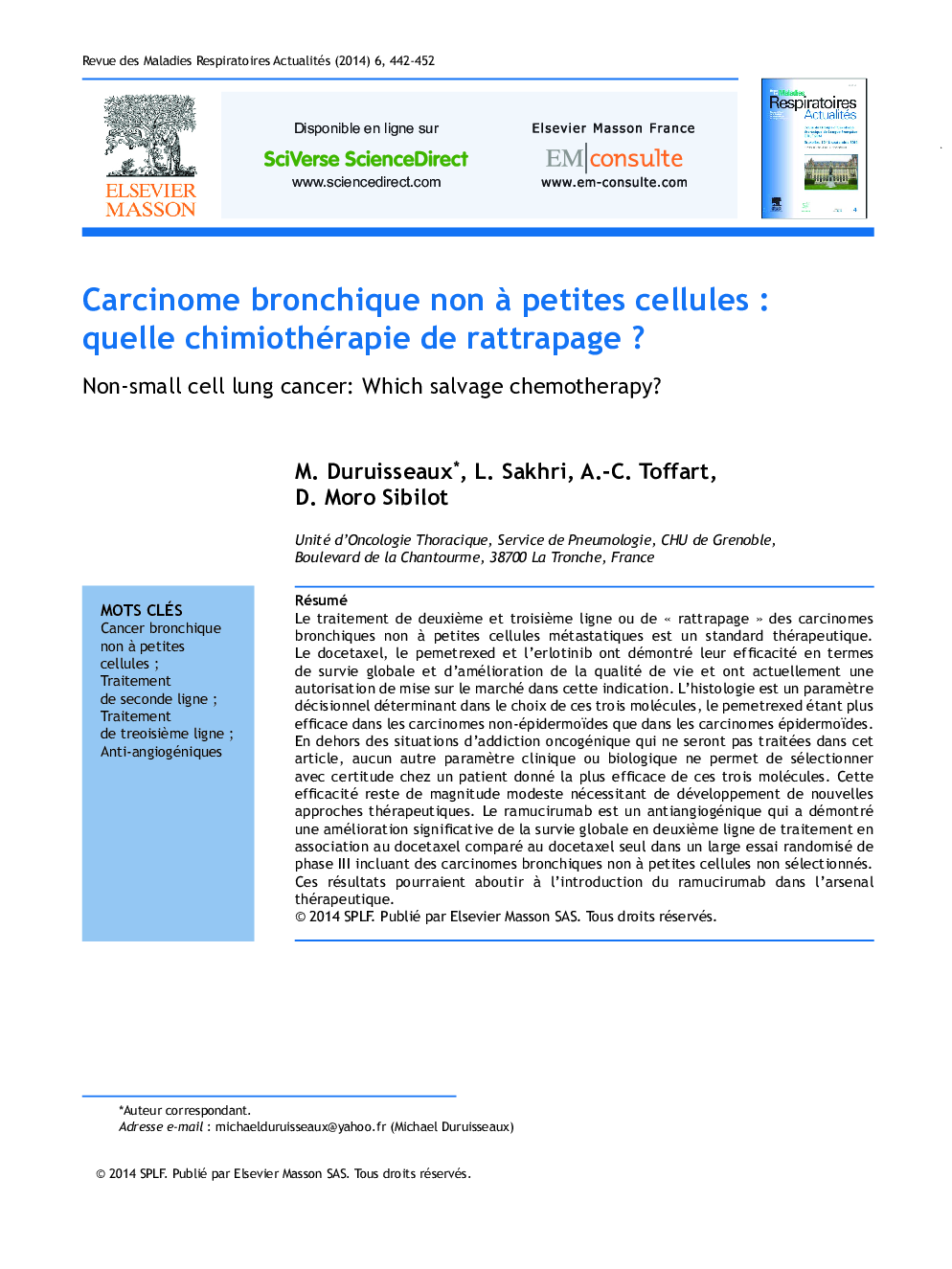 Carcinome bronchique non Ã  petites cellules : quelle chimiothérapie de rattrapage ?