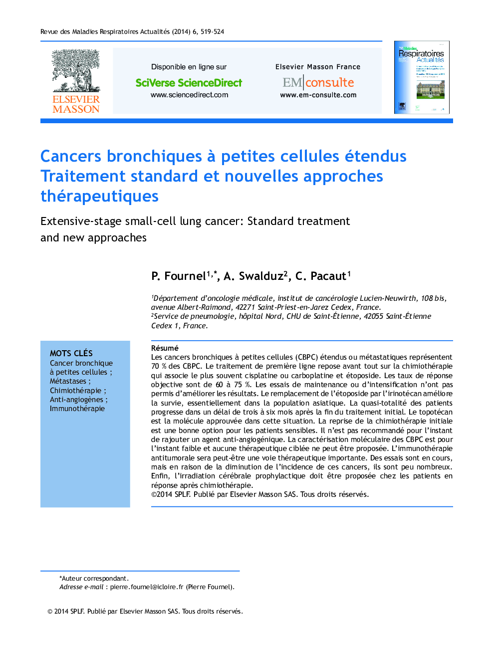 Cancers bronchiques Ã  petites cellules étendus Traitement standard et nouvelles approches thérapeutiques