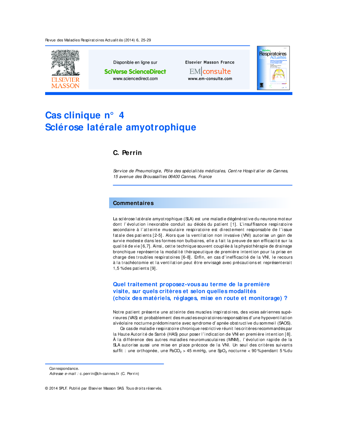Cas clinique nÂ° 4 Sclérose latérale amyotrophique
