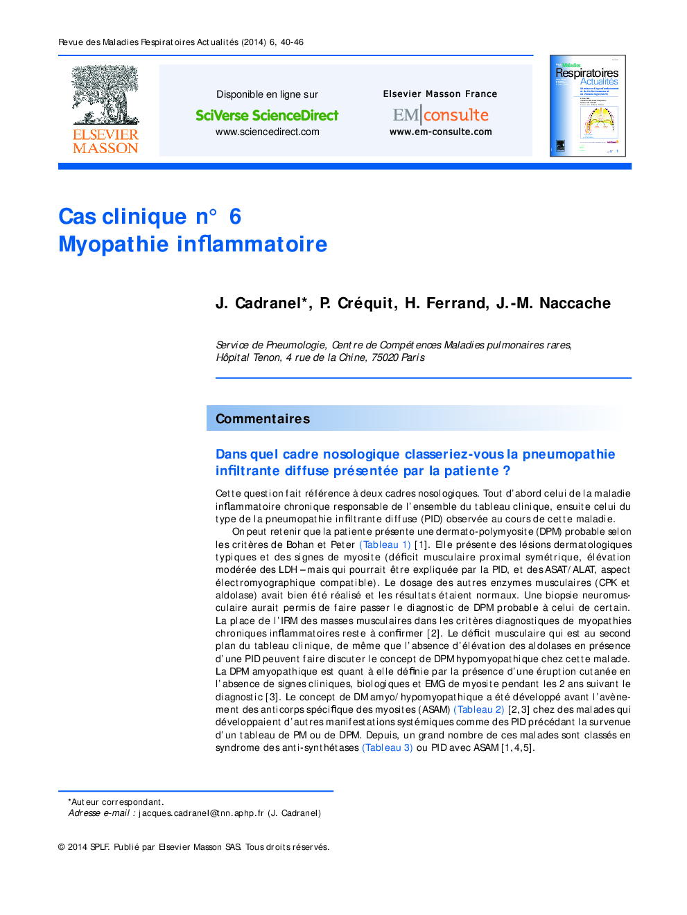 Cas clinique nÂ° 6 Myopathie inflammatoire