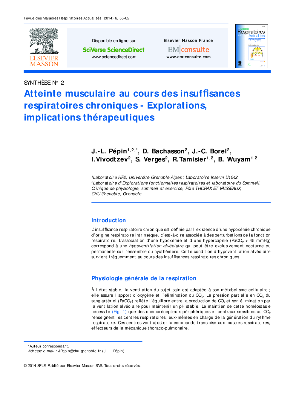 Atteinte musculaire au cours des insuffisances respiratoires chroniques - Explorations, implications thérapeutiques