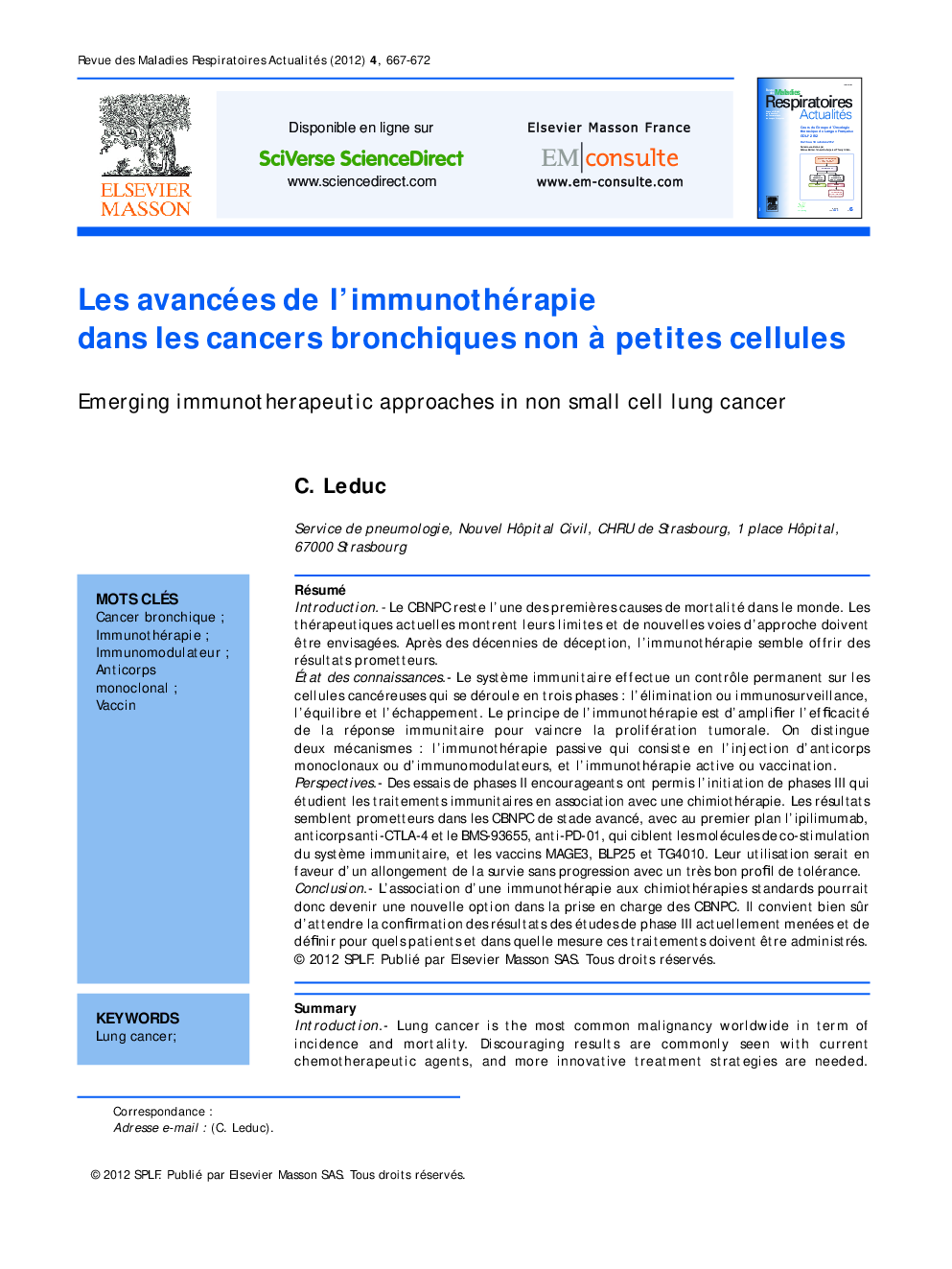 Les avancées de l'immunothérapie dans les cancers bronchiques non Ã  petites cellules