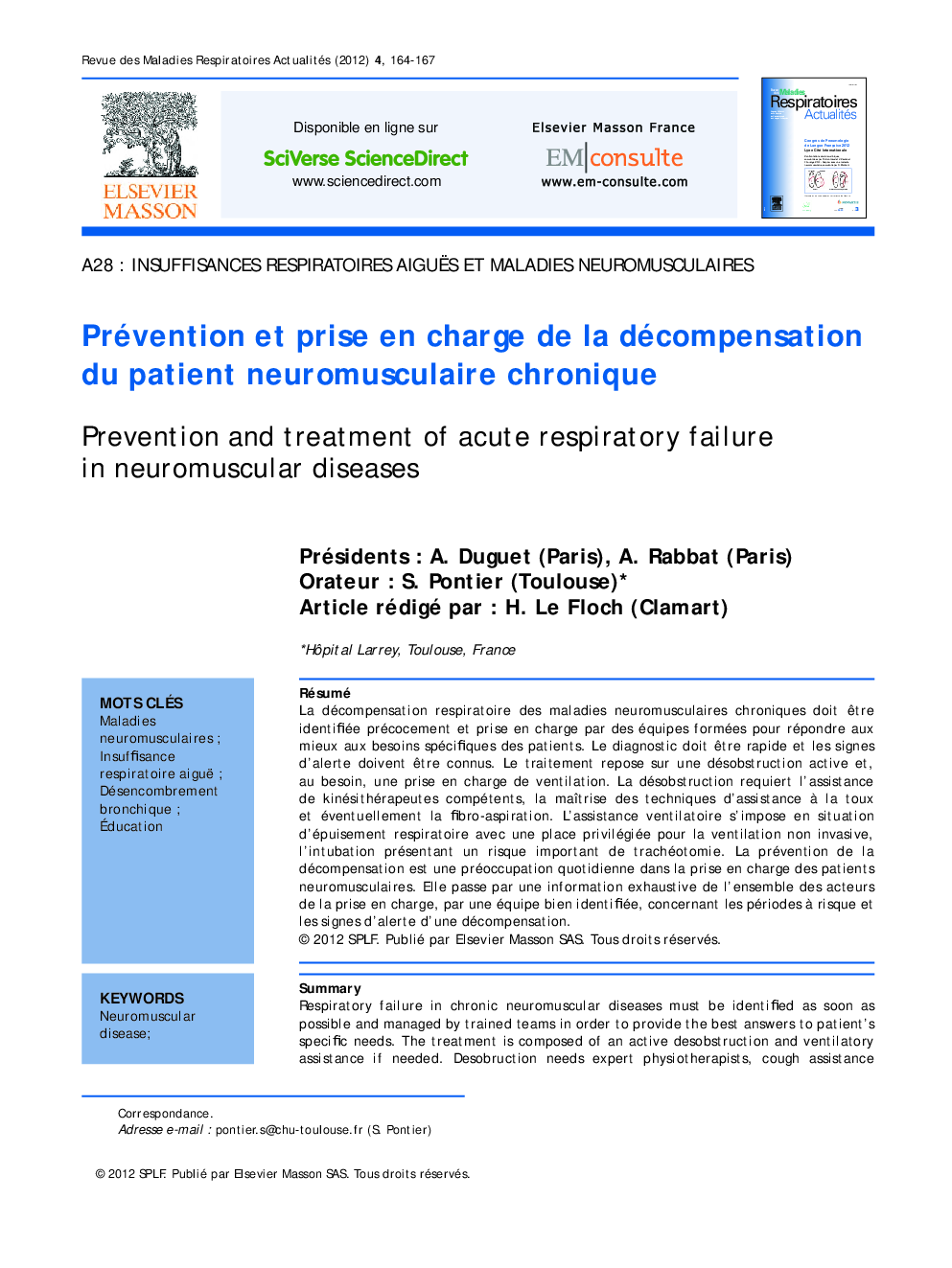 Prévention et prise en charge de la décompensation du patient neuromusculaire chronique