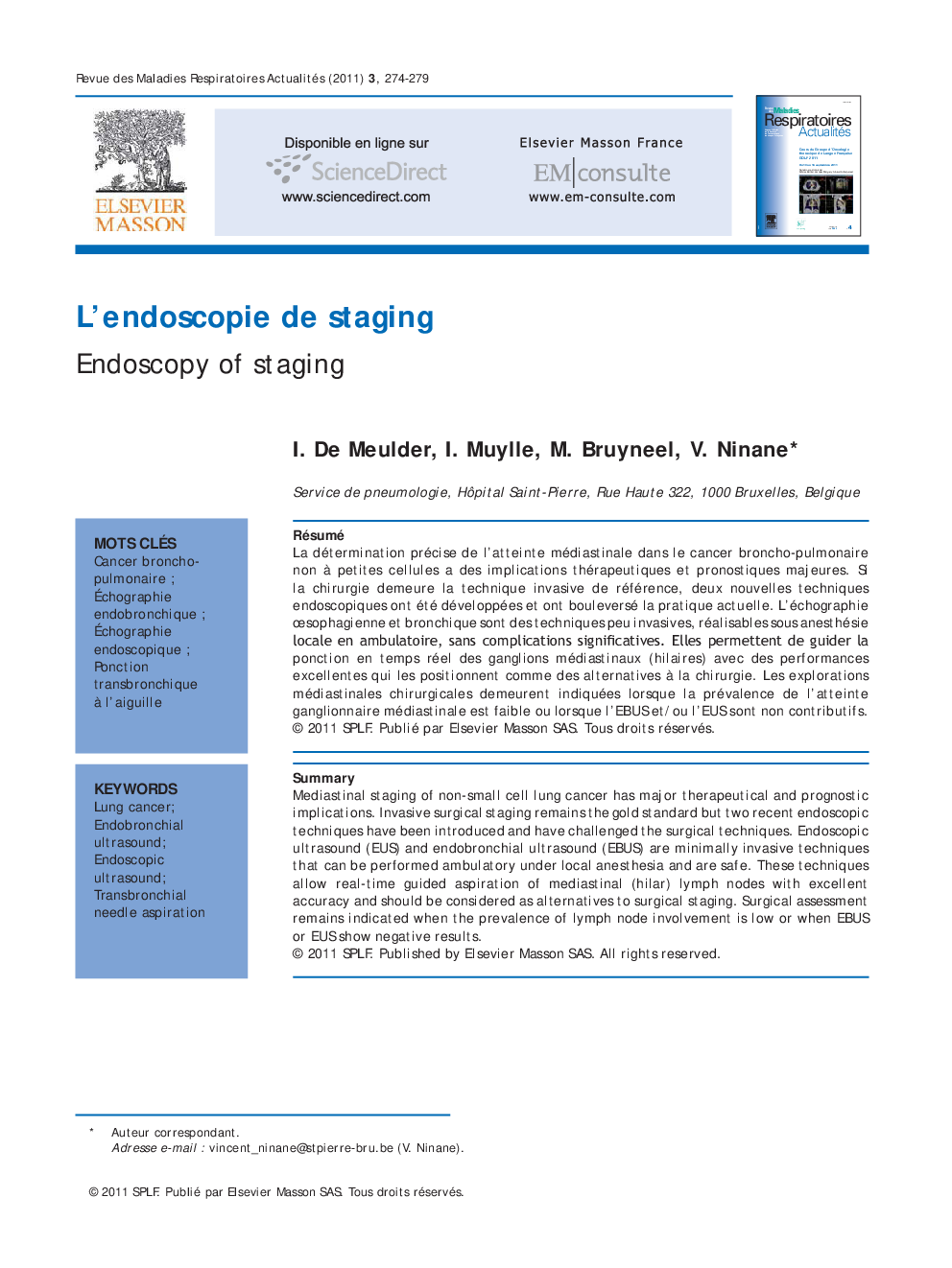 L'endoscopie de staging