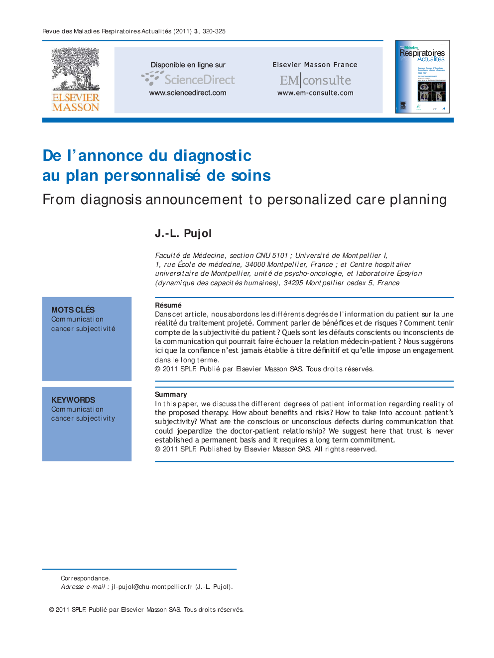 عکس صفحه اول مقاله: De l'annonce du diagnostic au plan personnalisé de soins De l'annonce du diagnostic au plan personnalisé de soins