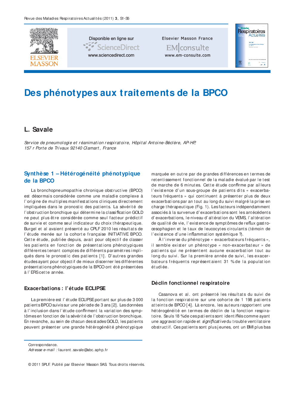 عکس صفحه اول مقاله: Des phénotypes aux traitements de la BPCO Des phénotypes aux traitements de la BPCO