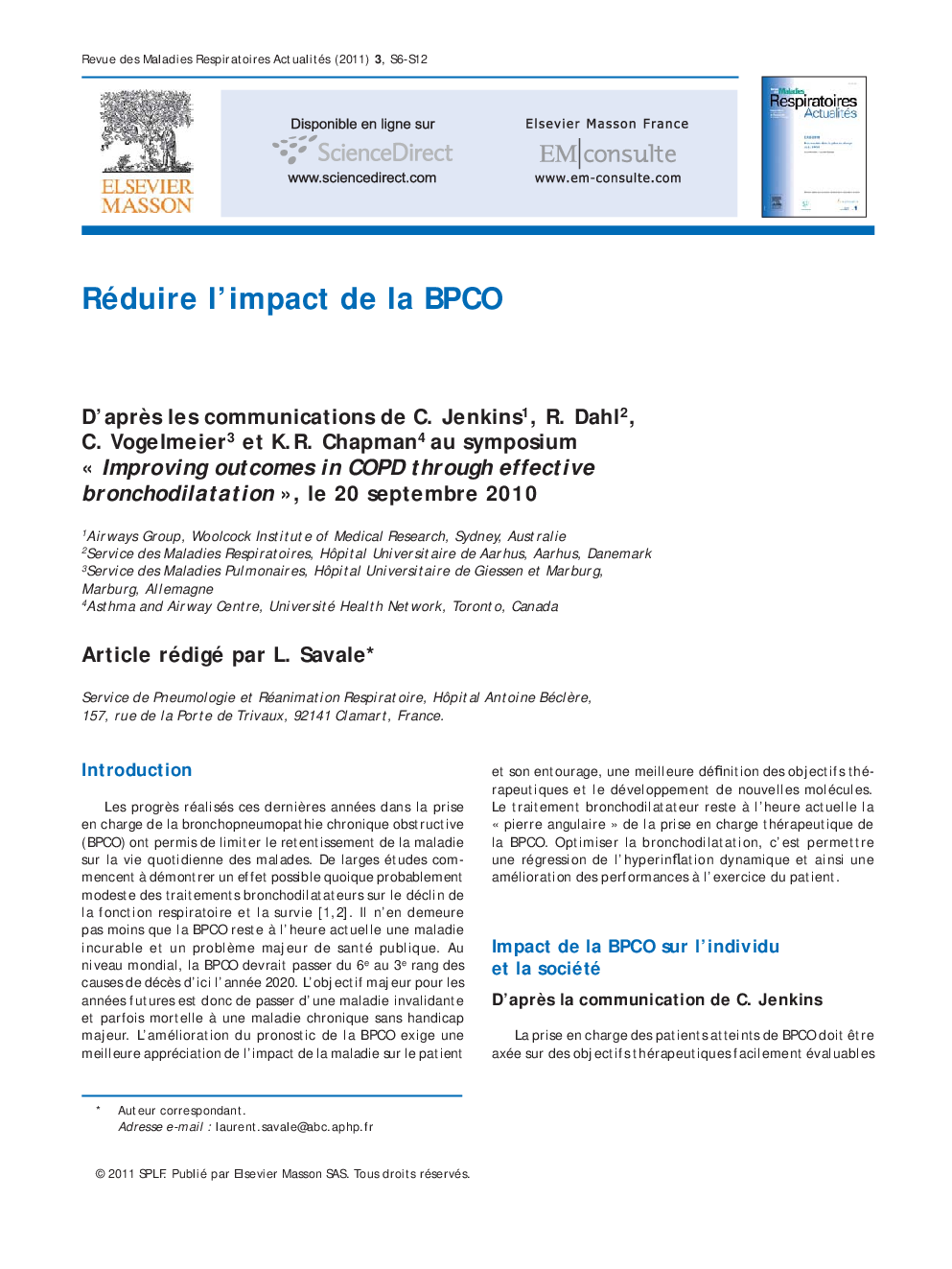 عکس صفحه اول مقاله: Réduire l'impact de la BPCO Réduire l'impact de la BPCO