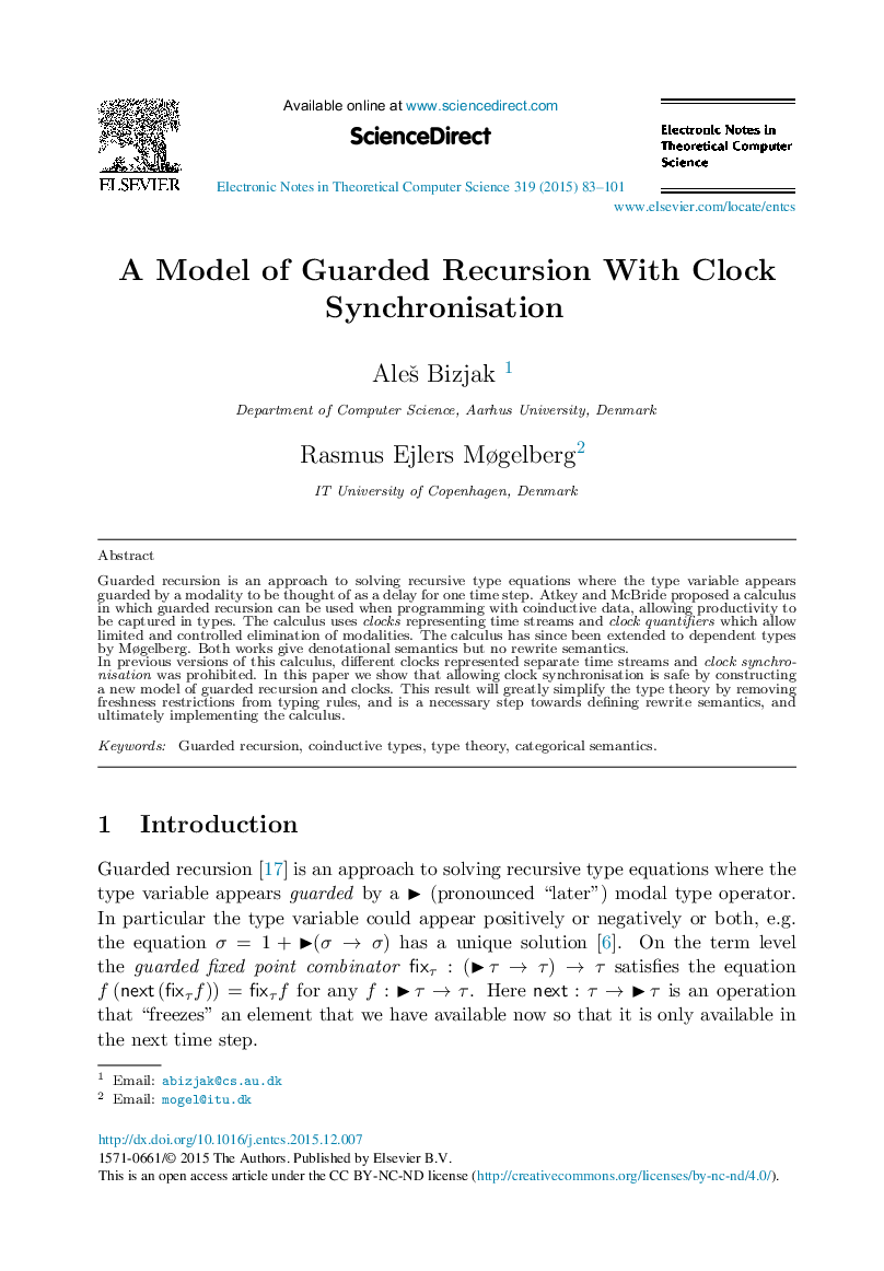 A Model of Guarded Recursion With Clock Synchronisation