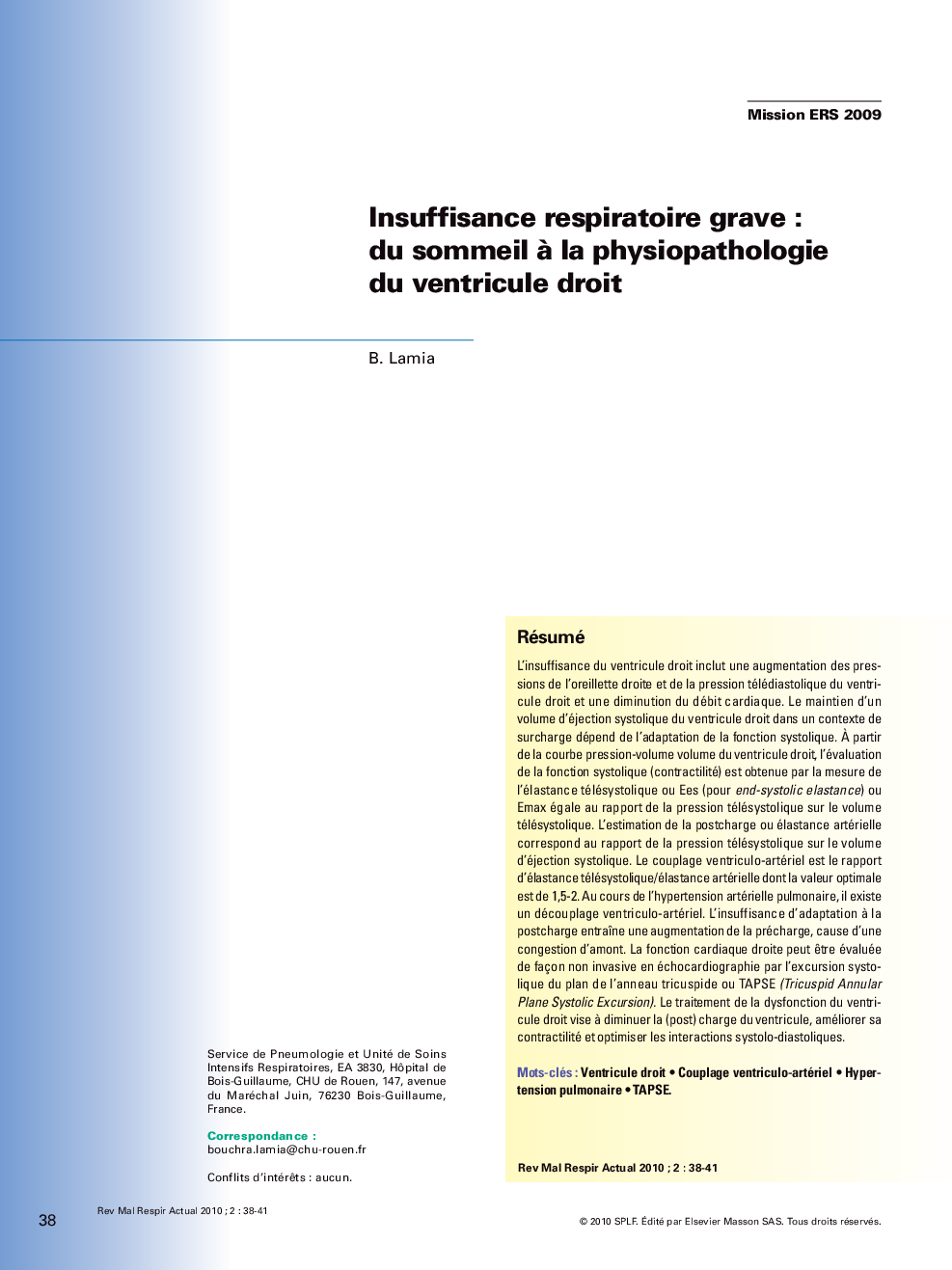 Insuffisance respiratoire grave : du sommeil Ã  la physiopathologie du ventricule droit