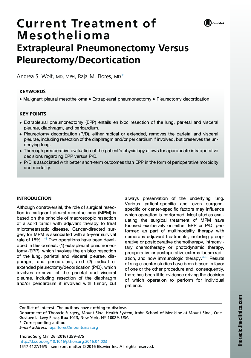 Current Treatment of Mesothelioma