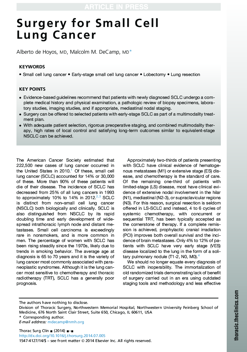 Surgery for Small Cell Lung Cancer