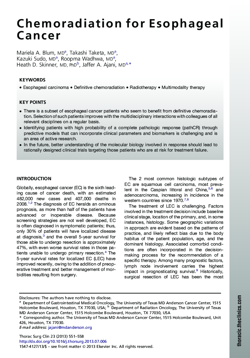 Chemoradiation for Esophageal Cancer