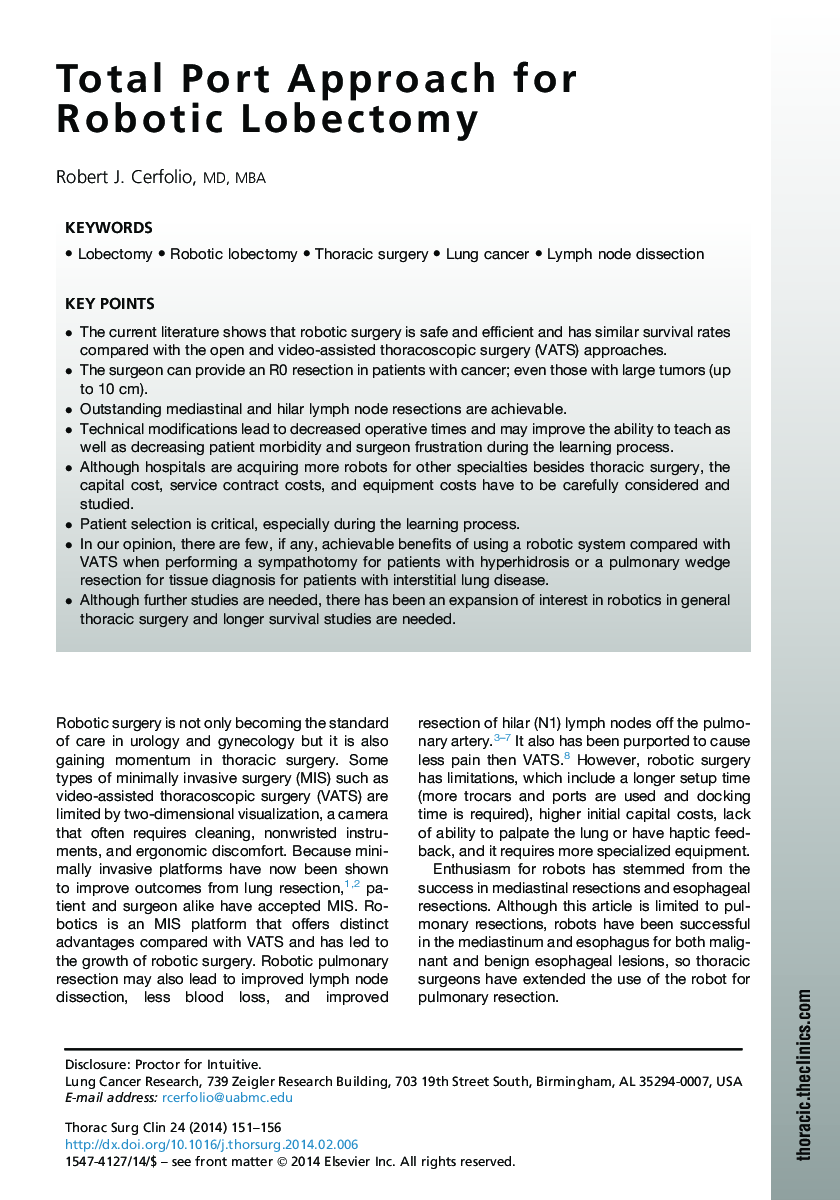 Total Port Approach for Robotic Lobectomy