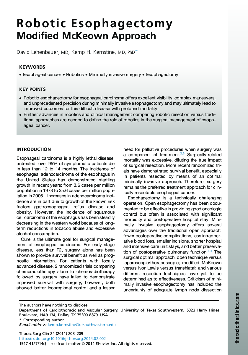 Robotic Esophagectomy