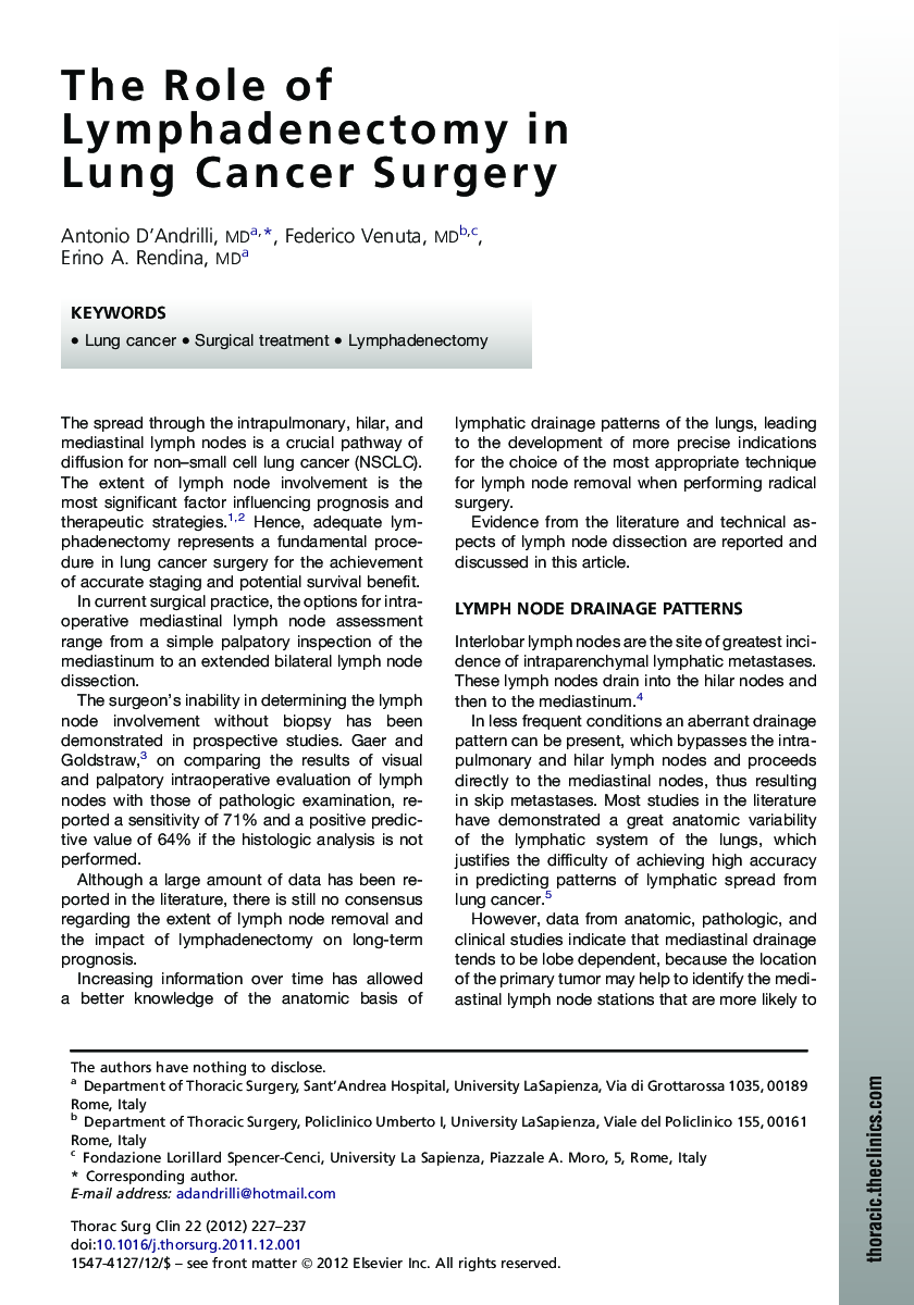 The Role of Lymphadenectomy in Lung Cancer Surgery