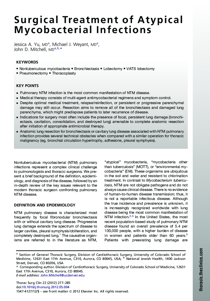 Surgical Treatment of Atypical Mycobacterial Infections