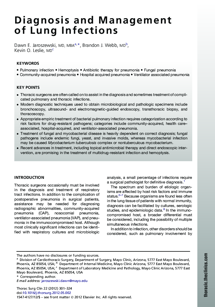 Diagnosis and Management of Lung Infections