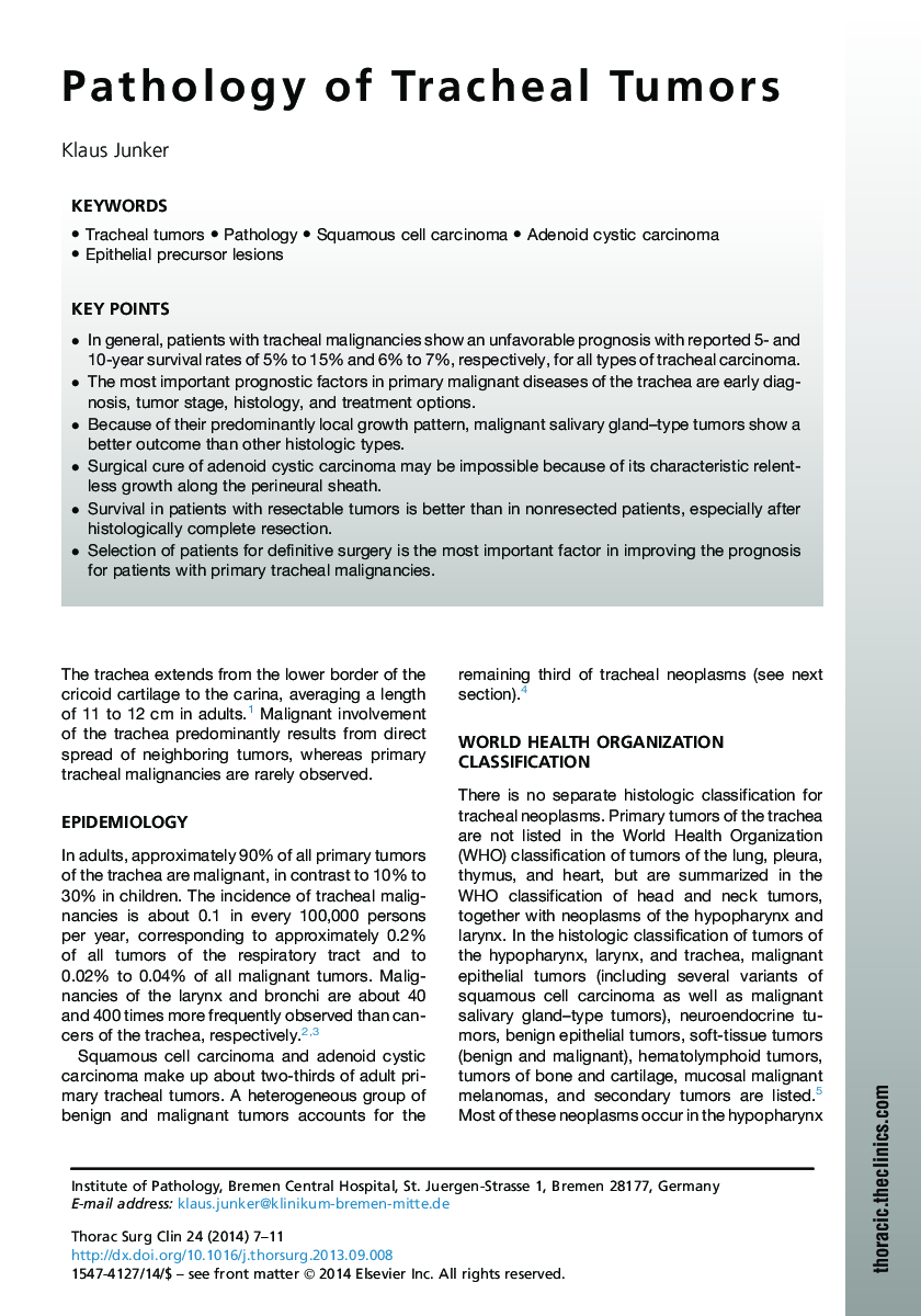 Pathology of Tracheal Tumors