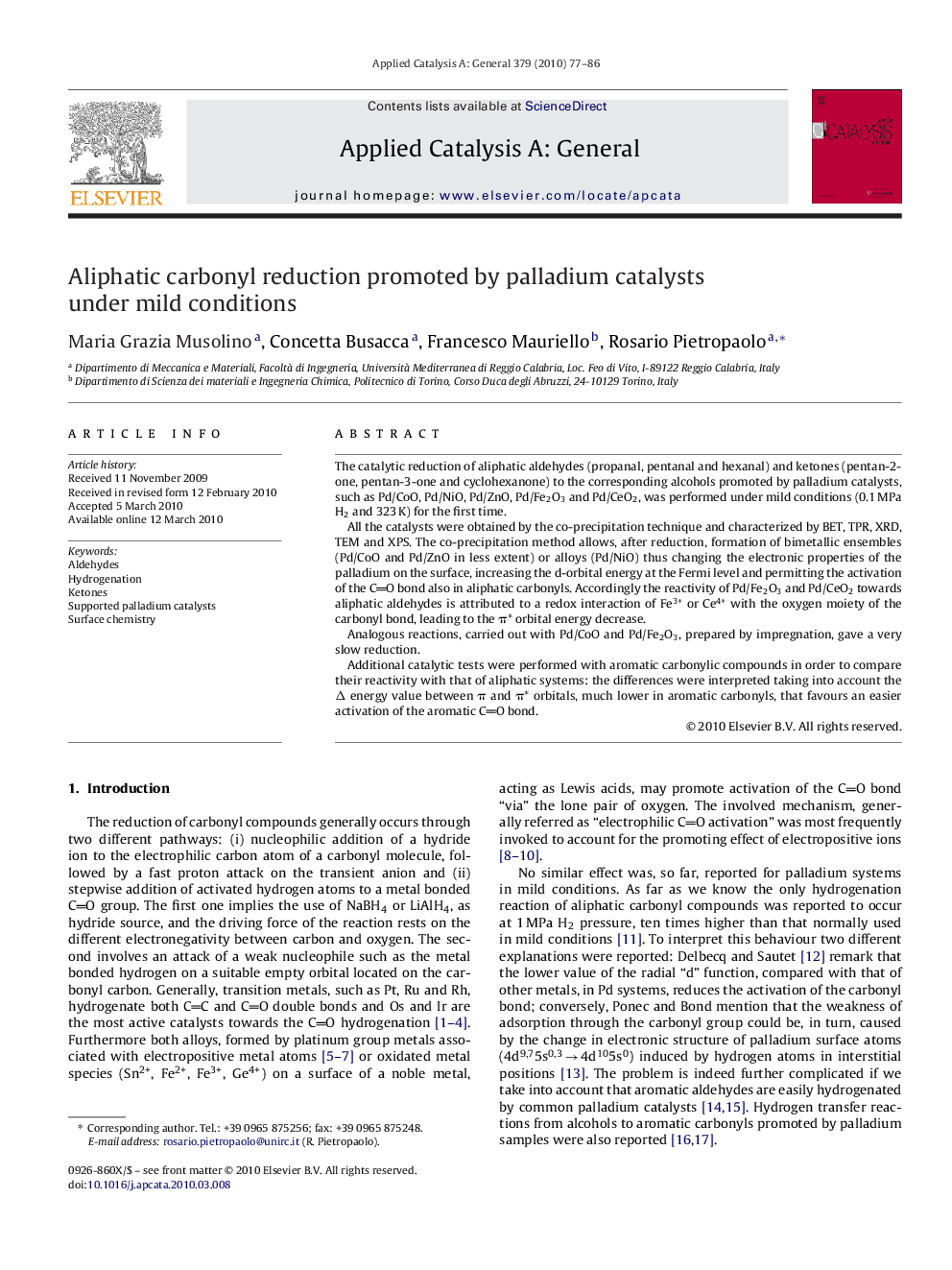 Aliphatic carbonyl reduction promoted by palladium catalysts under mild conditions