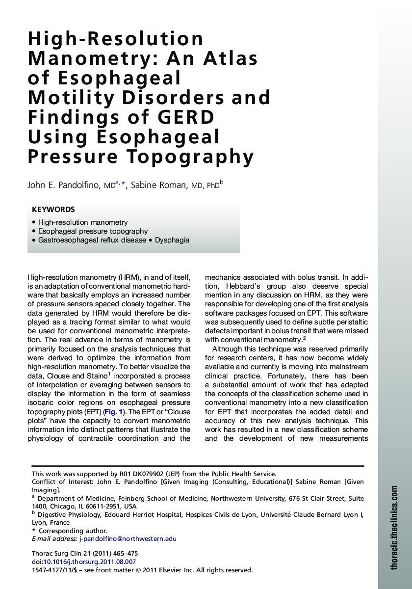 High-Resolution Manometry: An Atlas of Esophageal Motility Disorders and Findings of GERD Using Esophageal Pressure Topography