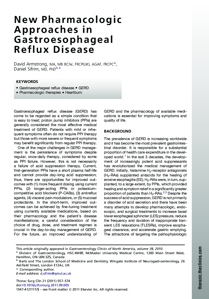 New Pharmacologic Approaches in Gastroesophageal Reflux Disease