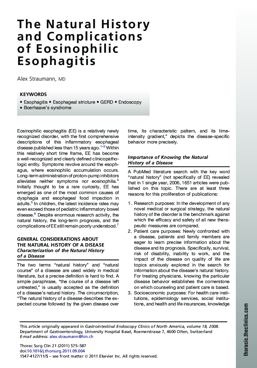 The Natural History and Complications of Eosinophilic Esophagitis