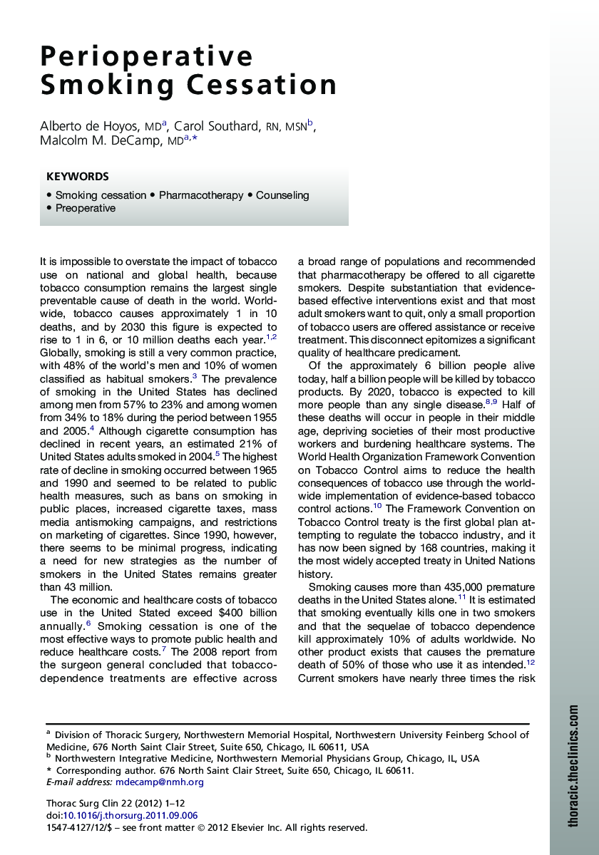 Perioperative Smoking Cessation