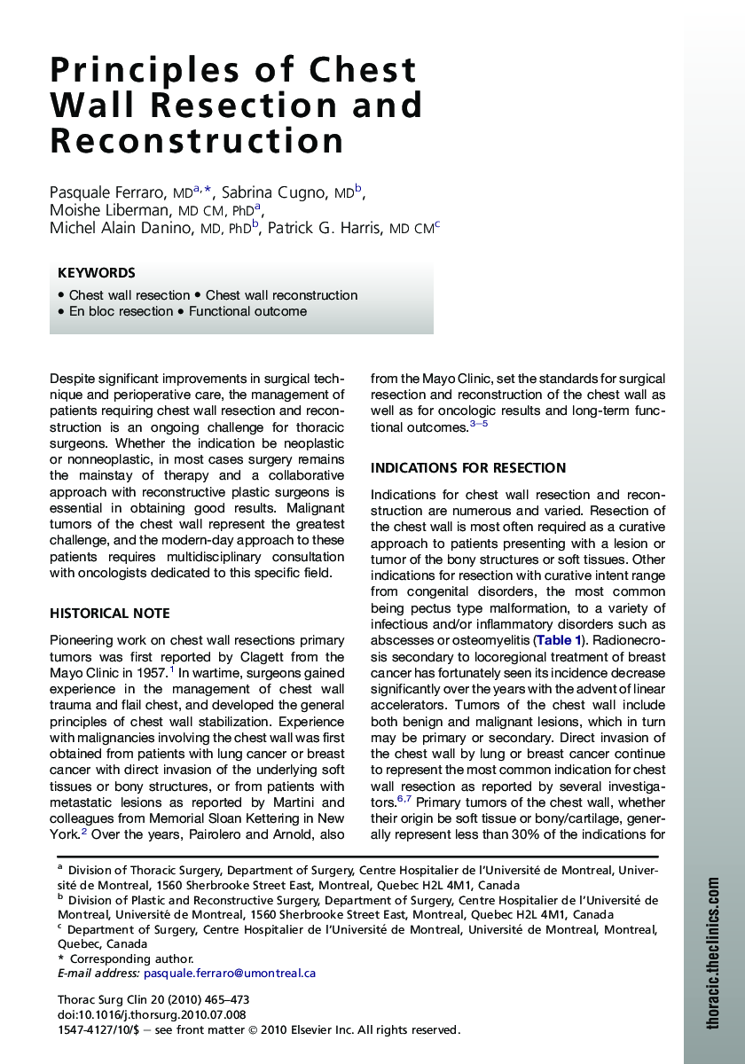 Principles of Chest Wall Resection and Reconstruction