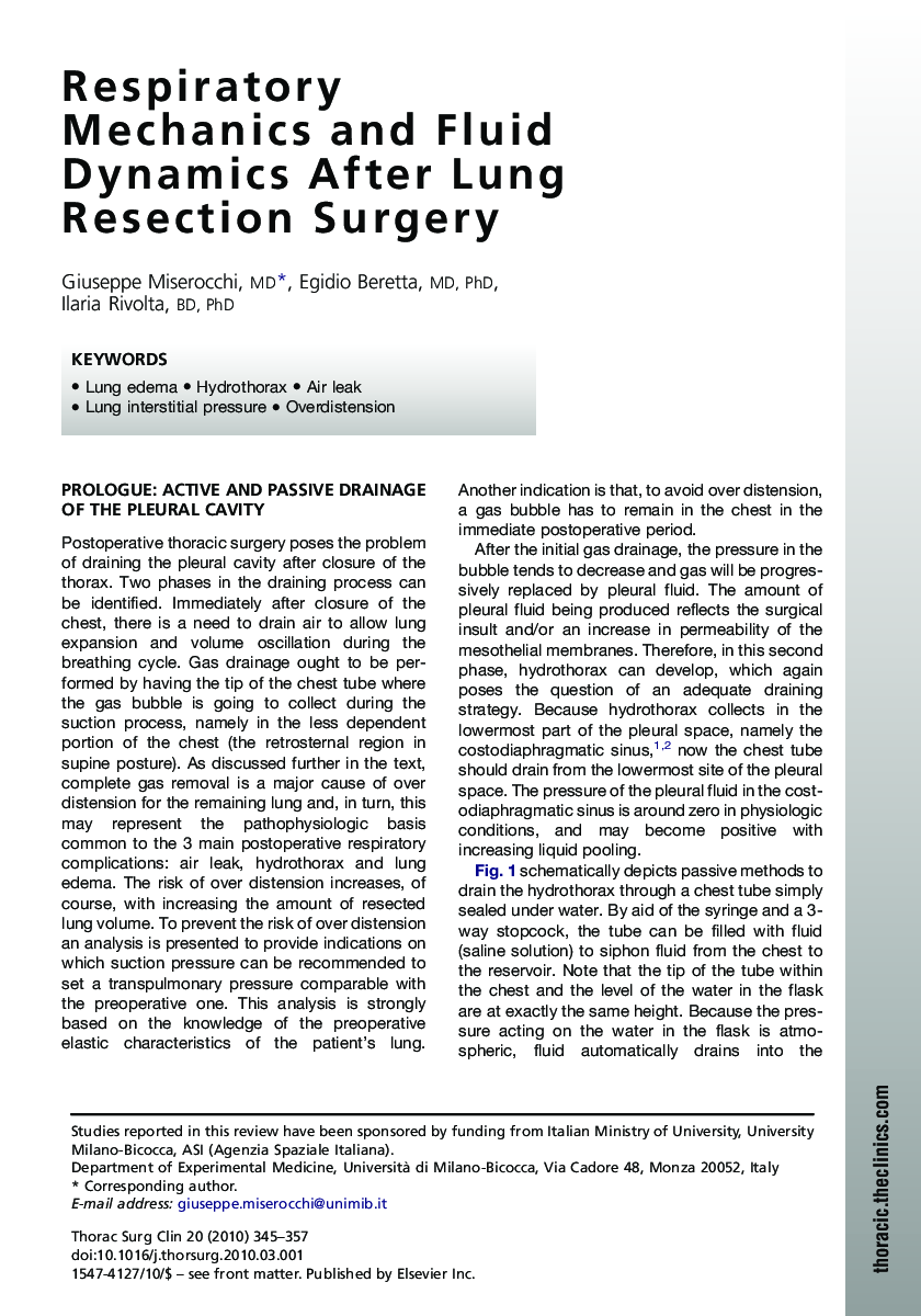 Respiratory Mechanics and Fluid Dynamics After Lung Resection Surgery