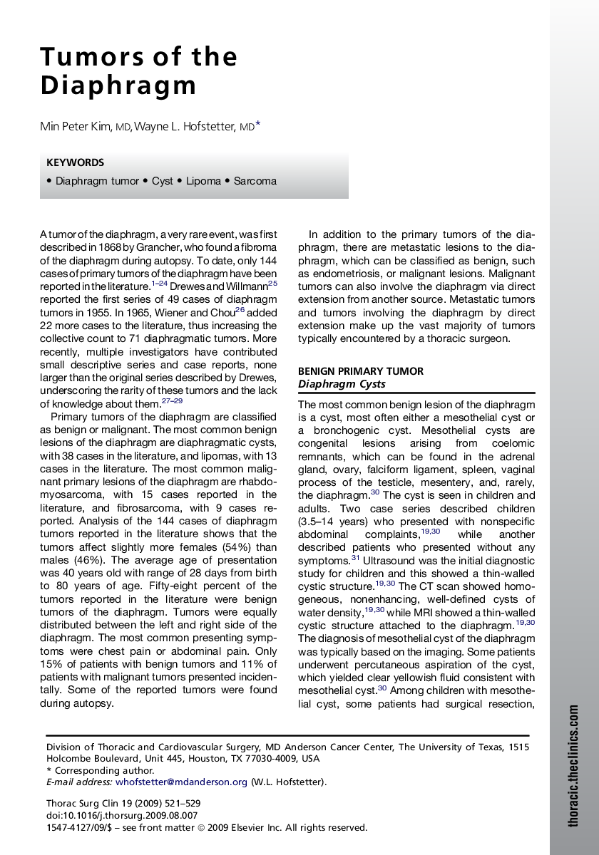 Tumors of the Diaphragm