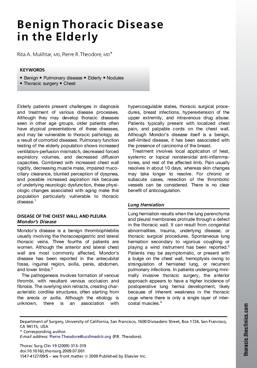 Benign Thoracic Disease in the Elderly