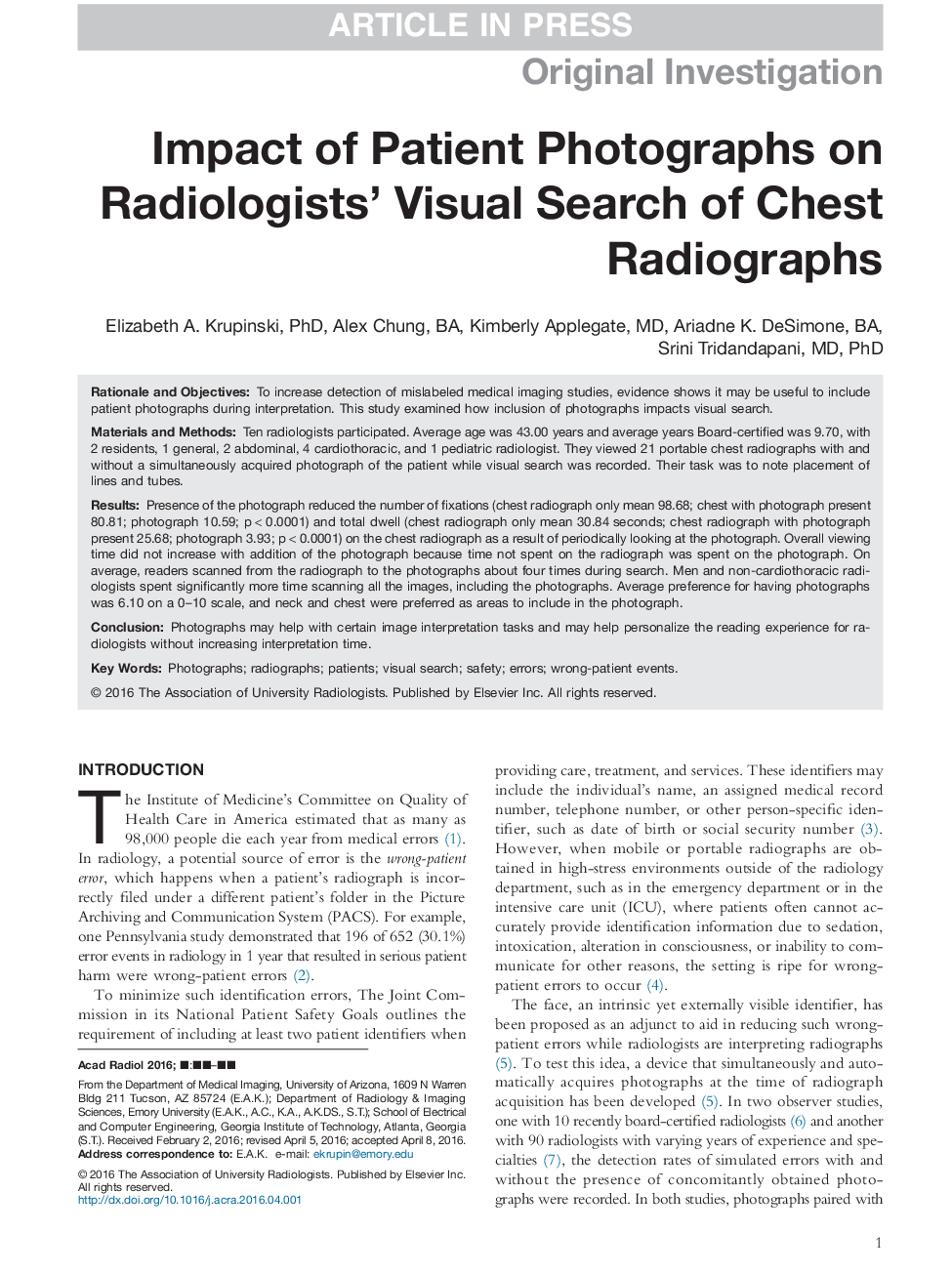تاثیر عکس های بیمار بر جستجوی تصویری رادیولوژیست در رادیوگرافی قفسه سینه 