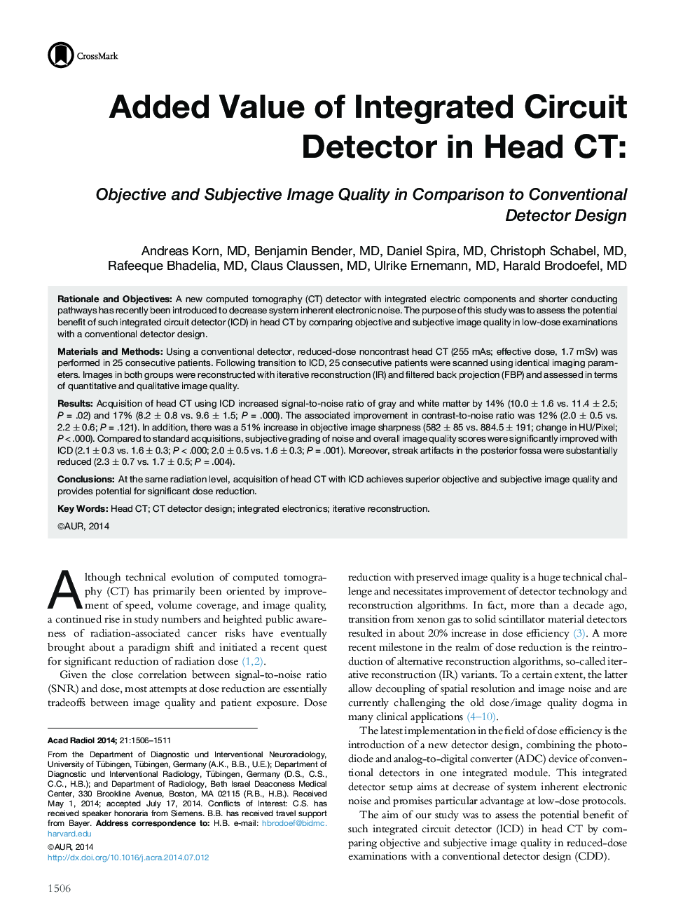 Added Value of Integrated Circuit Detector in Head CT