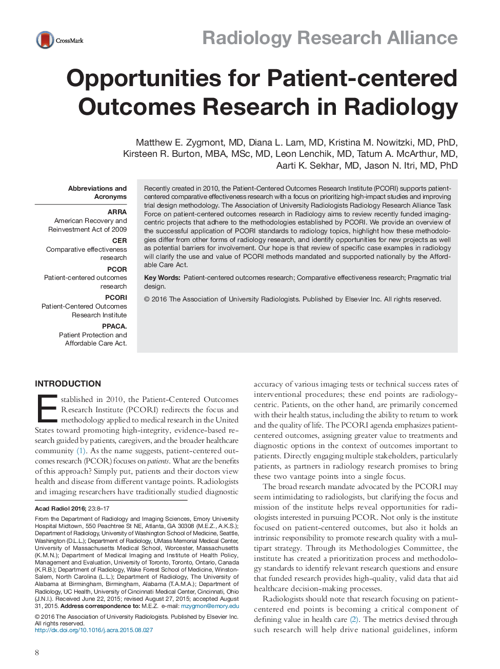 فرصت های پژوهشی در رادیولوژی نتایج محور بیمار 
