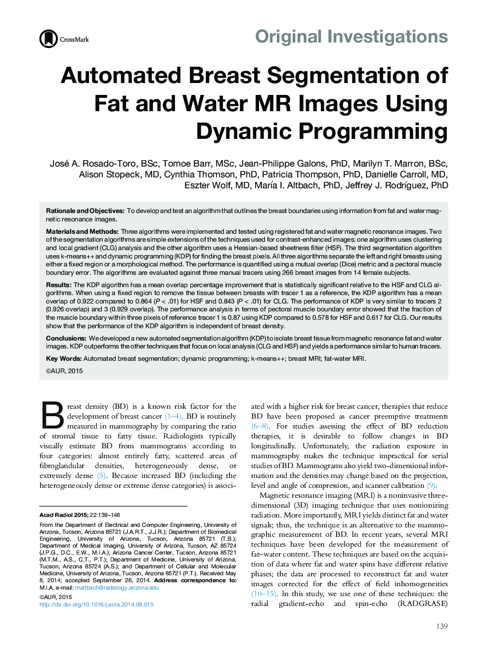 Automated Breast Segmentation of Fat and Water MR Images Using Dynamic Programming